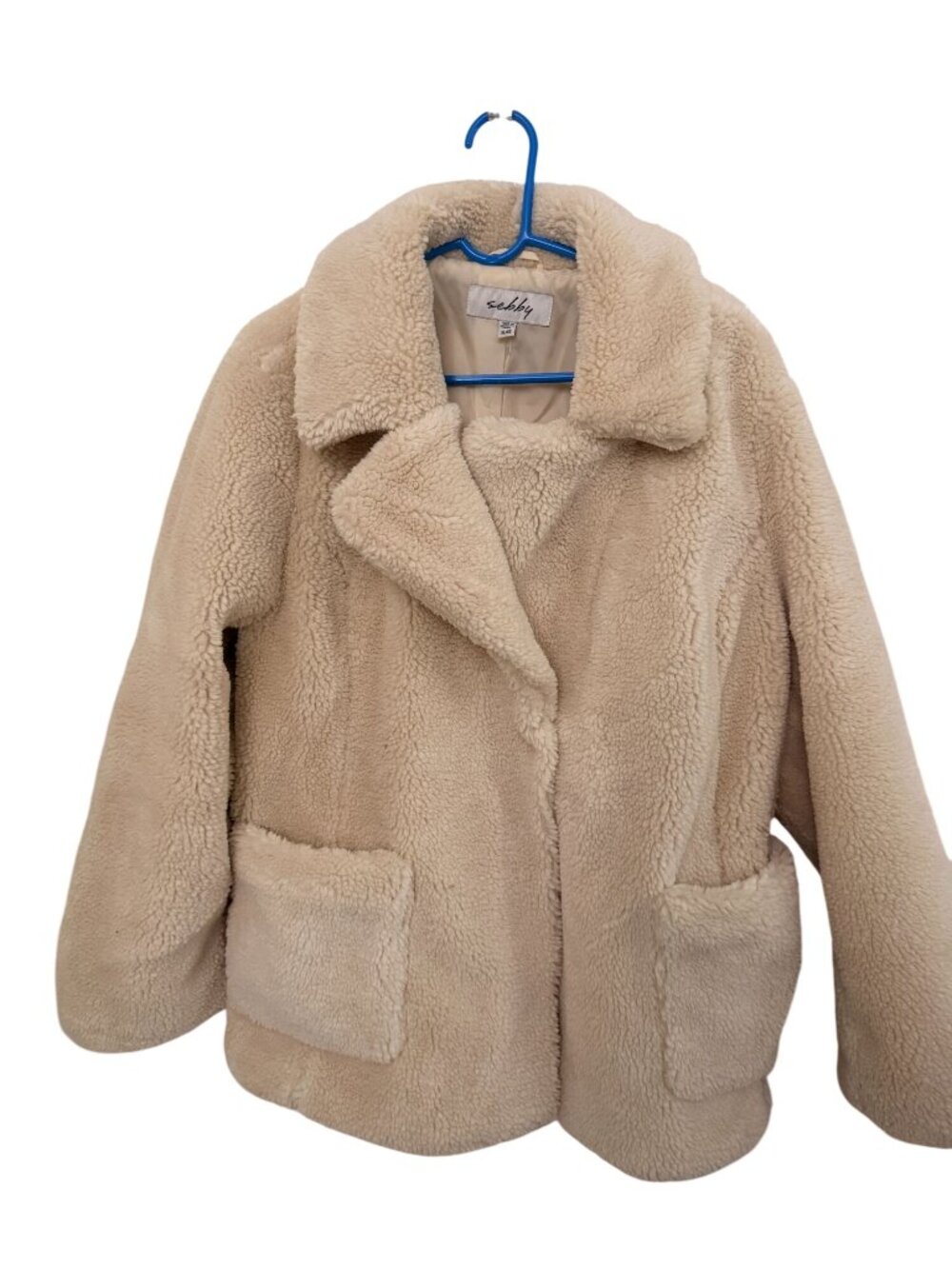Sebby Women's Sherpa Faux Fur Cream Coat Jacket, Size XL, Pockets, NWT